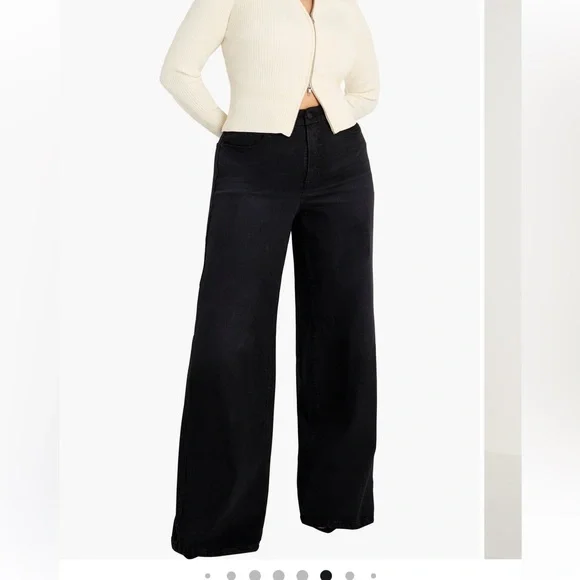 Good American Soft tech good waist Black Wide-Leg High-Waist Palazzo jeans - Picture 4 of 11